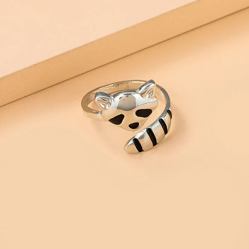 Adjustable Silver Raccoon Ring