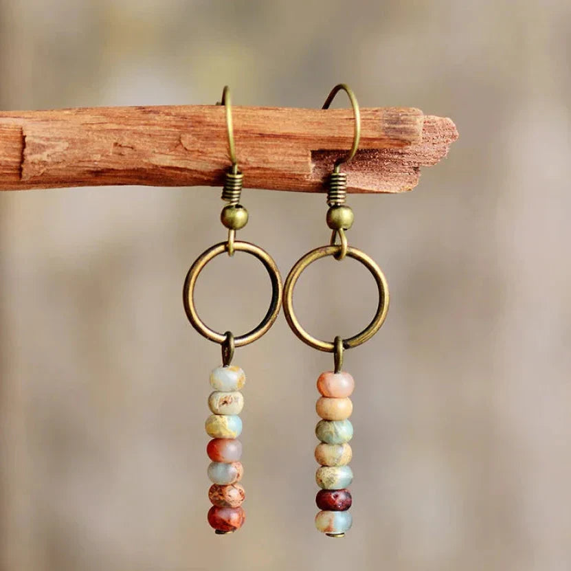 Vintage Natural Jasper Stone Ethnic Circle Earrings™