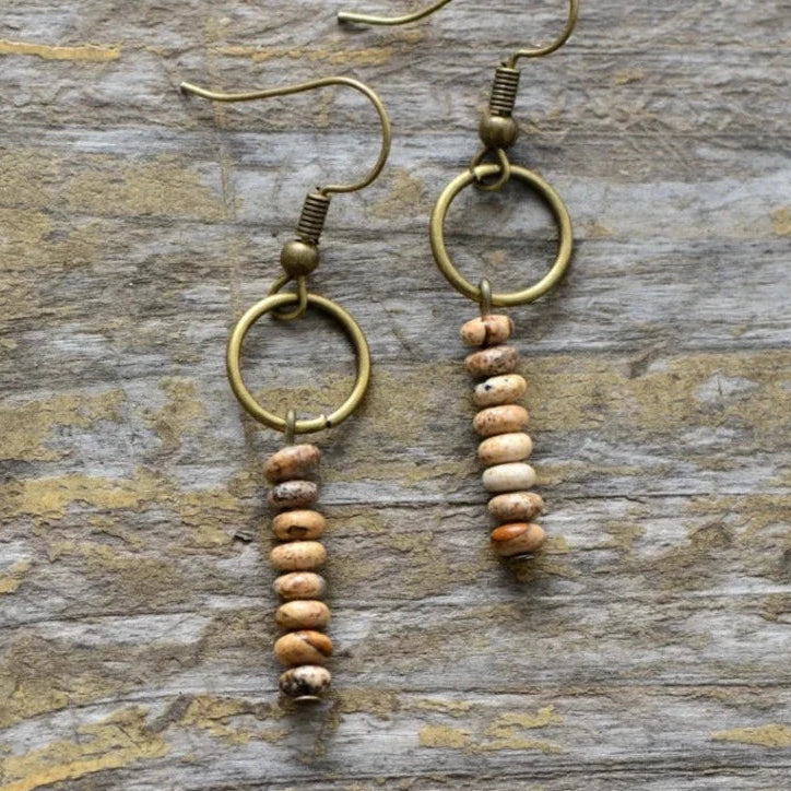 Vintage Natural Jasper Stone Ethnic Circle Earrings™