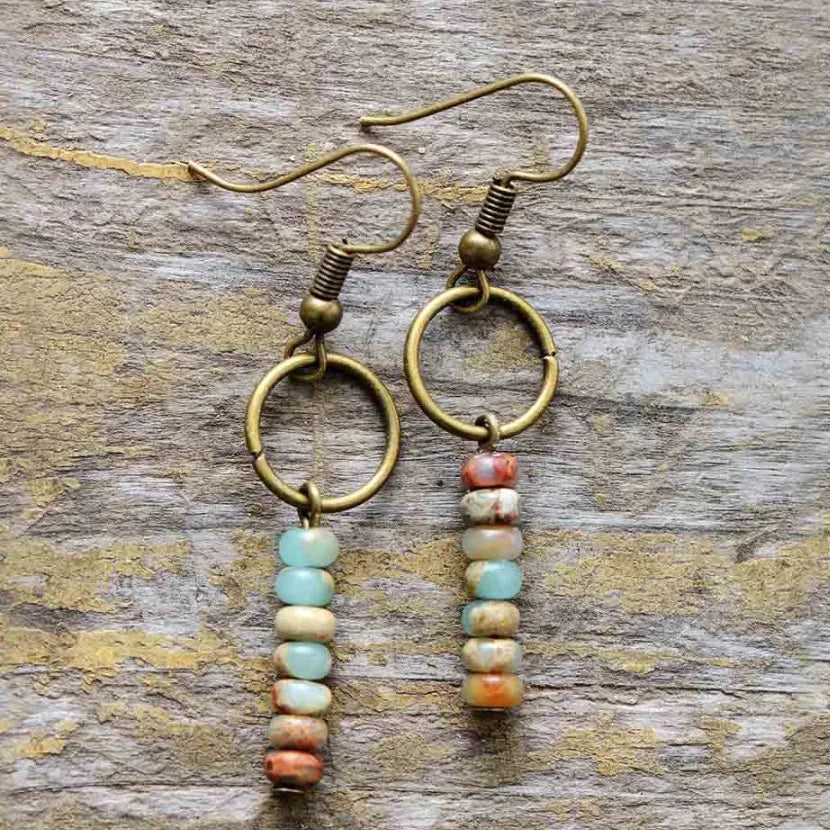 Vintage Natural Jasper Stone Ethnic Circle Earrings™