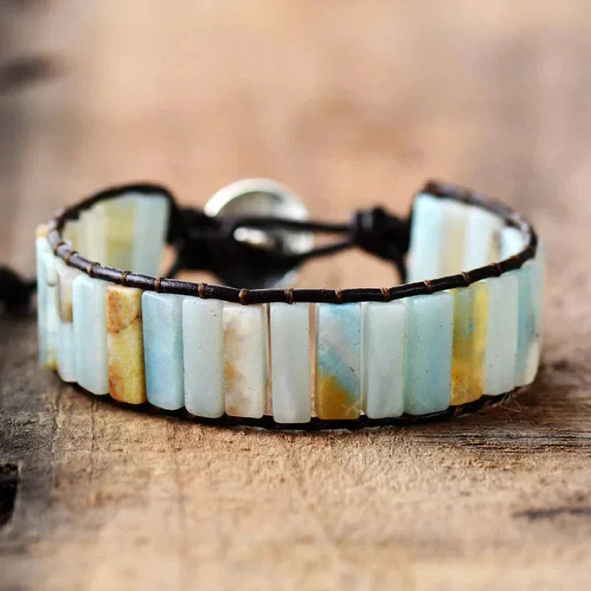 Natural Amazonite Stone & Leather Tree Of Life Bracelet™