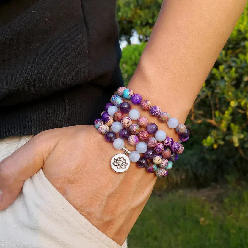 108 Purple Jasper & Amethyst Mala Bead Bracelet™