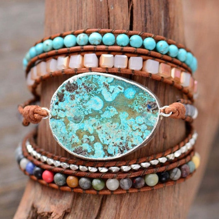 Handmade Natural Ocean Jasper Leather Wrap Bracelet™