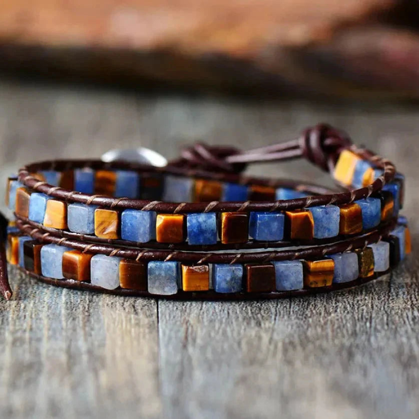 Natural Jasper Semi-Precious Stone Two Layer Leather Bracelet™ - 6 Colours