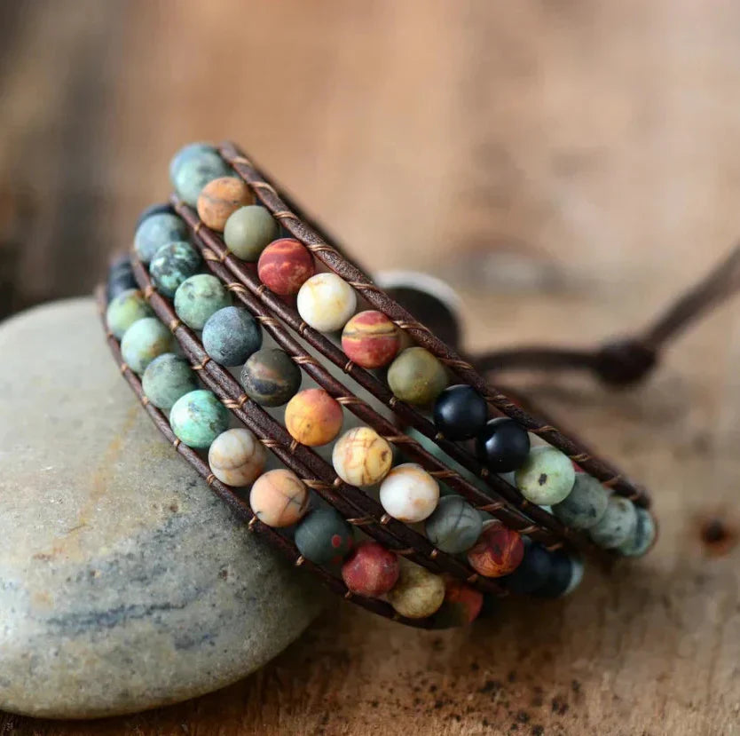 Natural Semi-Precious Gemstones "LOVE" Leather Wrap Bracelet™
