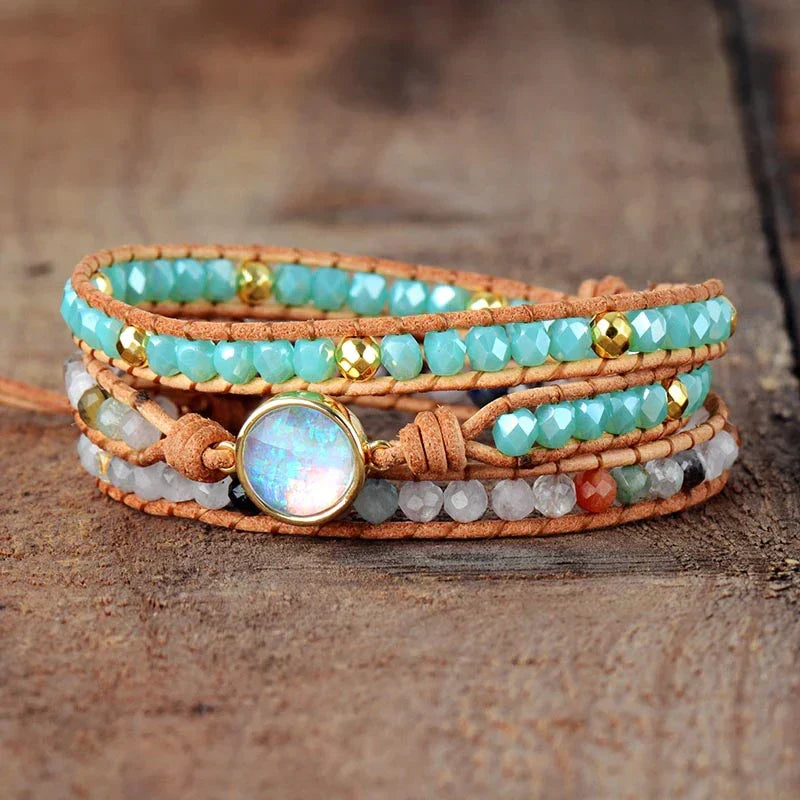 Handmade Clear Quartz & Opal Rhinestone Wrap Bracelet™