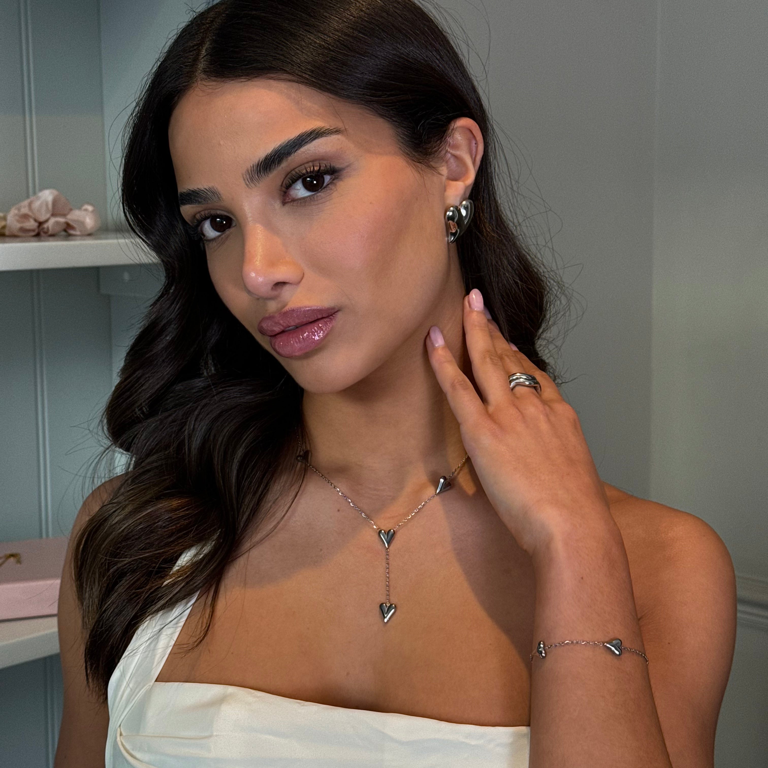 Pointy Heart Drop Necklace - Silver