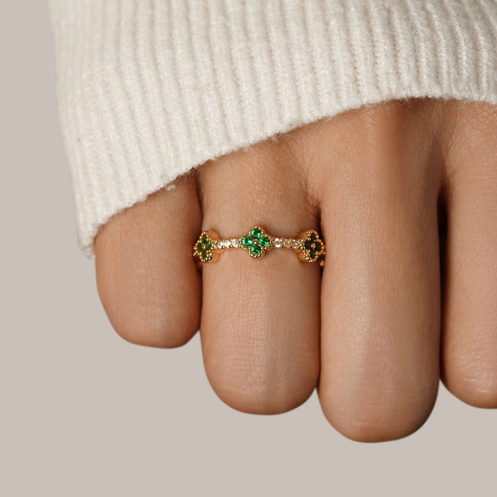 Lucky Clover Crystal Ring