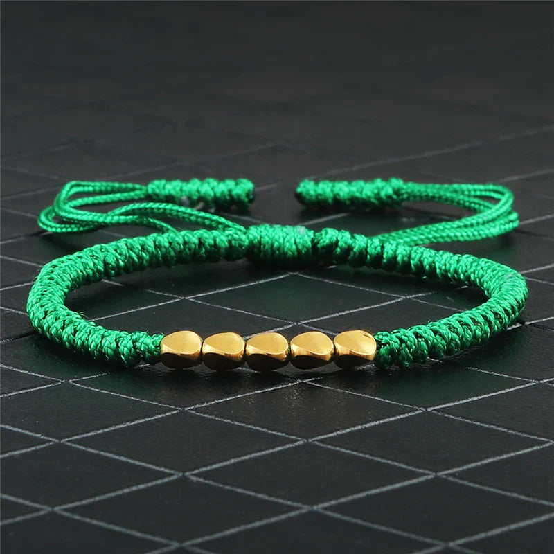 Handmade Tibetan Copper Bead Braided Bracelet Unisex Red