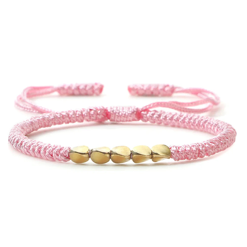 Handmade Tibetan Copper Bead Braided Bracelet Unisex Red