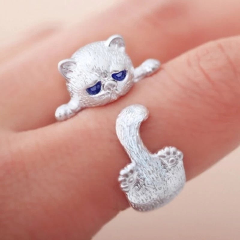 Adjustable Silver Kitten Ring
