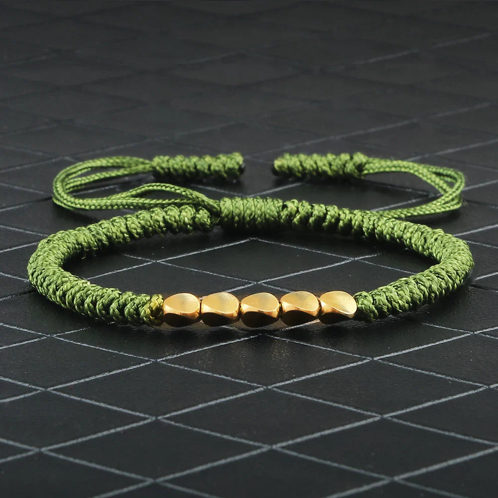 Handmade Tibetan Copper Bead Braided Bracelet Unisex Red