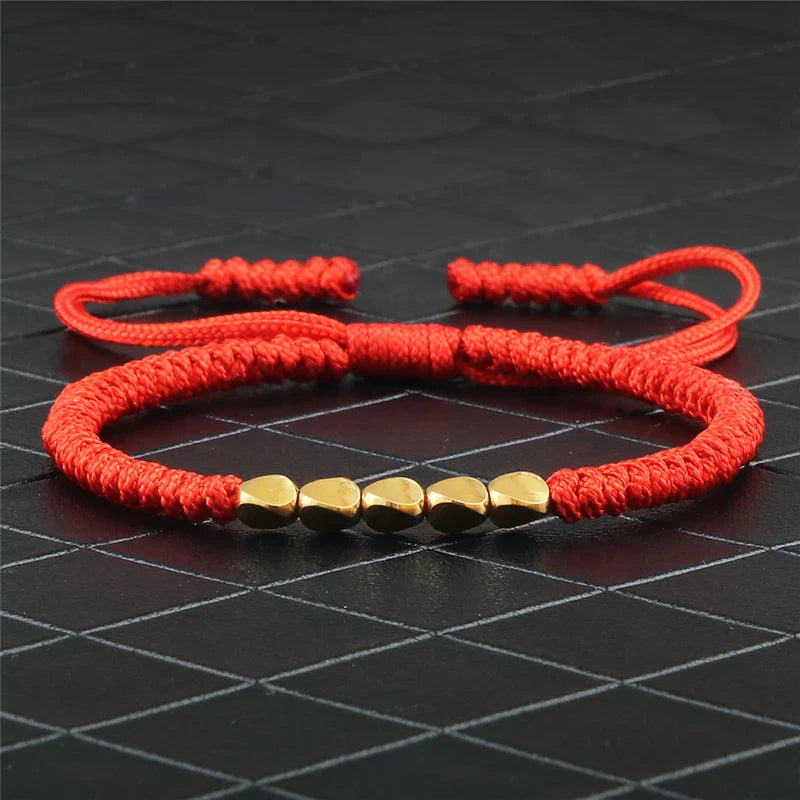 Handmade Tibetan Copper Bead Braided Bracelet Unisex Red