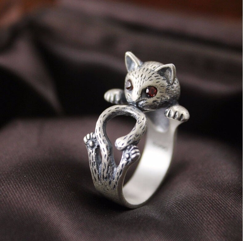 Adjustable Hand Painted Cat Ring