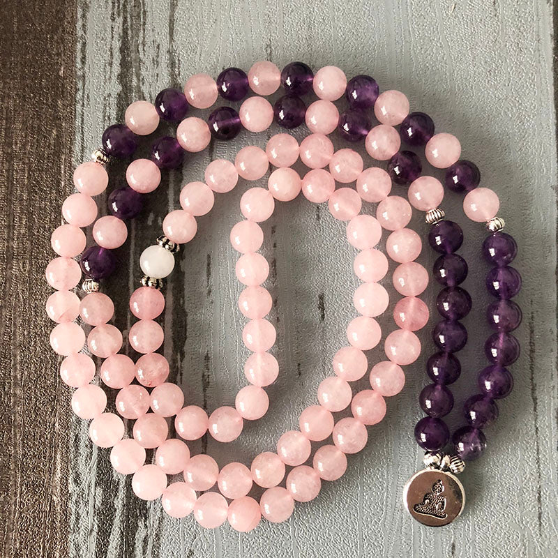 108 Natural Rose Quartz & Amethyst Mala Beads™