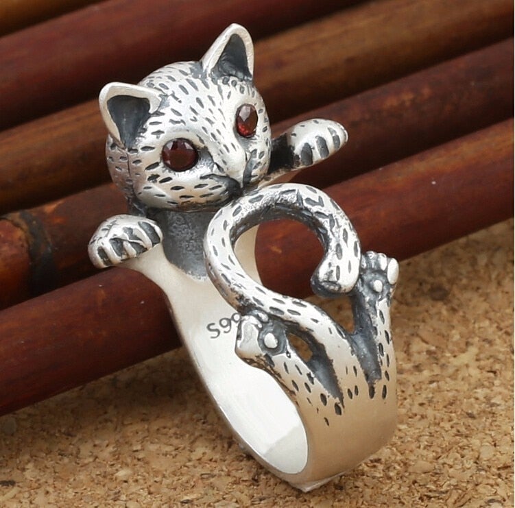 Adjustable Hand Painted Cat Ring