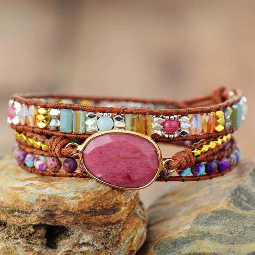 Natural Rhodonite & Jasper Wrap Bracelet™