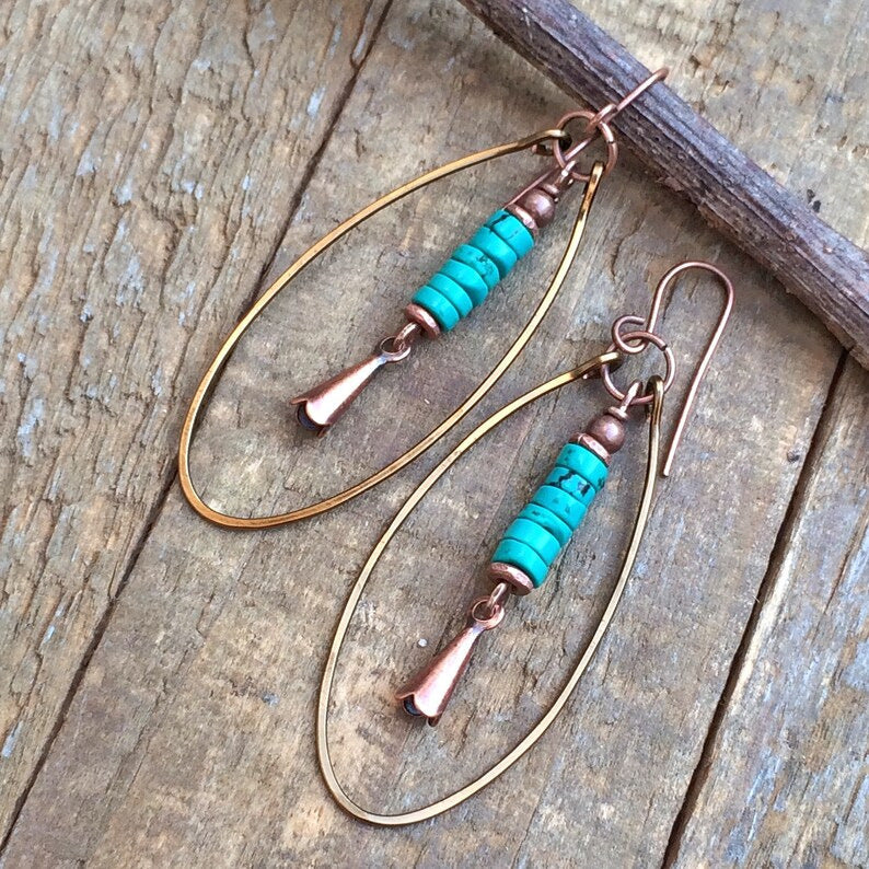 Bohemian Vintage Turquoise Beaded Drop Earrings For Women