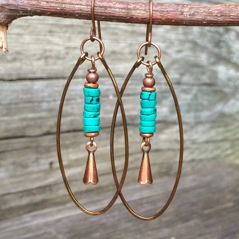 Bohemian Vintage Turquoise Beaded Drop Earrings For Women