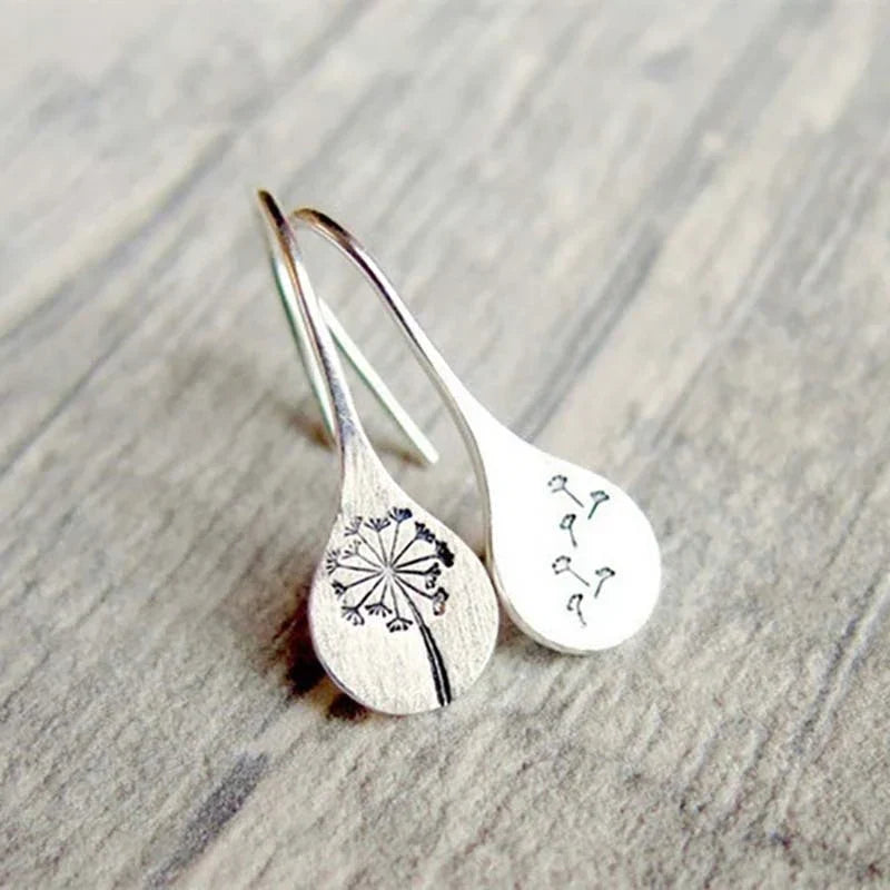 Silver Dandelion Leaf Earrings