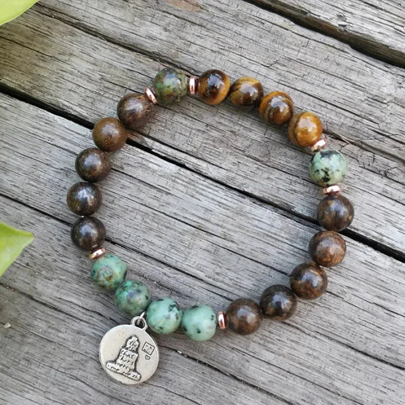 108 Natural Tiger Eye Bronzite & African Turquoise Mala Beads™