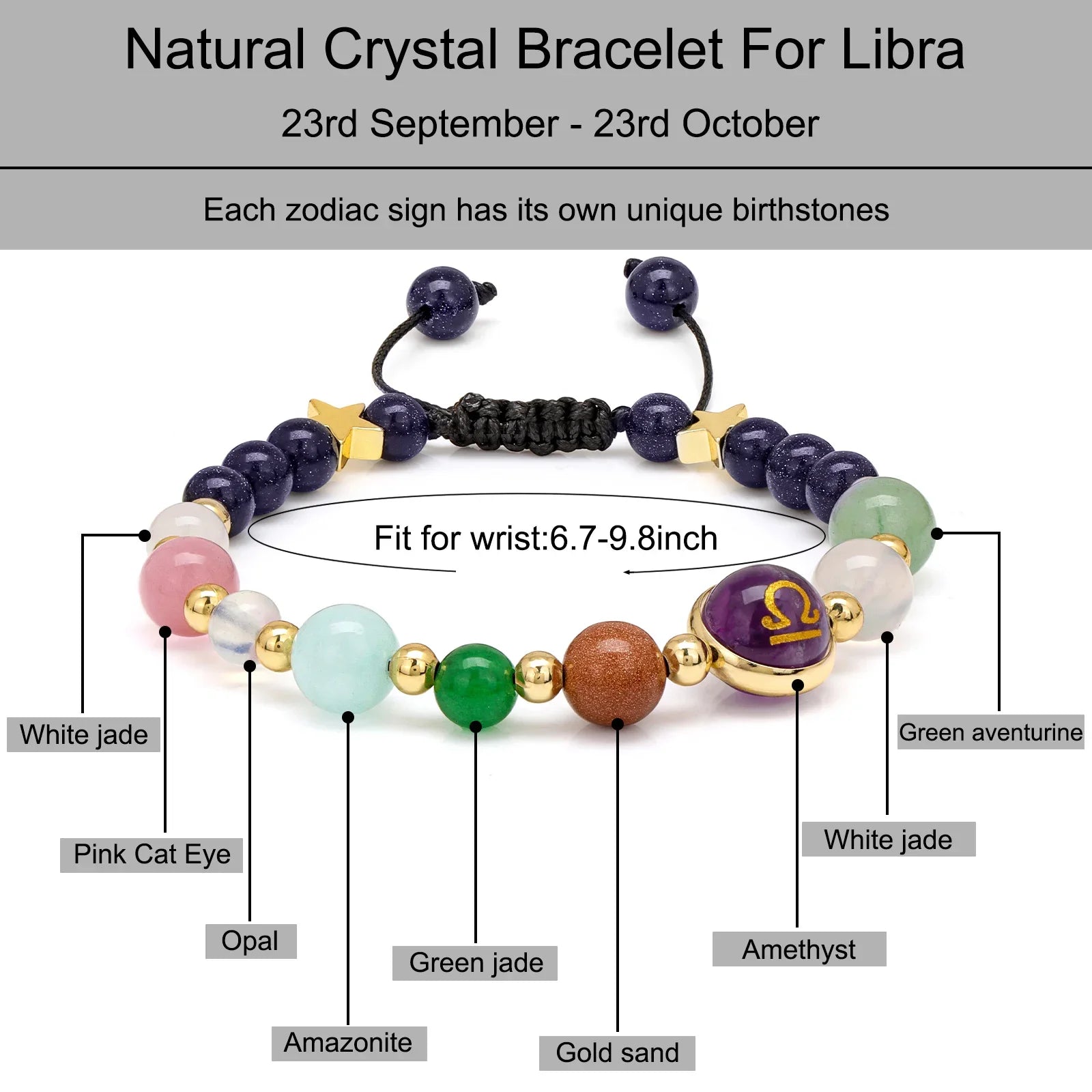 12 Zodiac Signs Natural Stone Bracelet Taurus Cancer Virgo