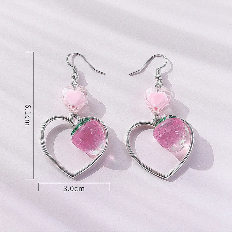 Strawberry Heart-Shaped Earrings