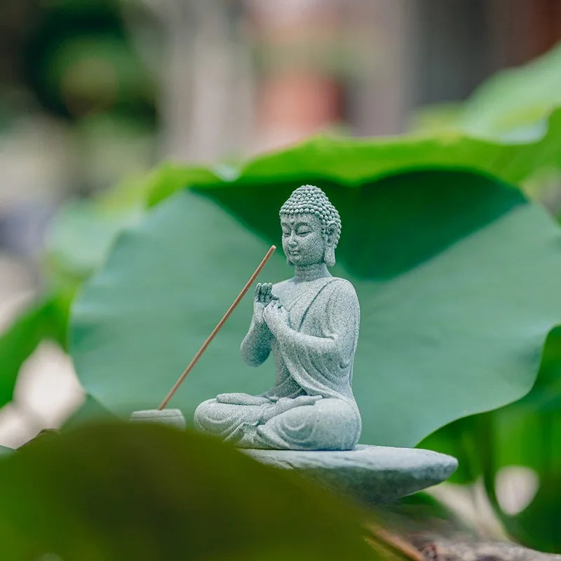 Meditating Buddha Statue Zen Decor Incense Holder Home Desk