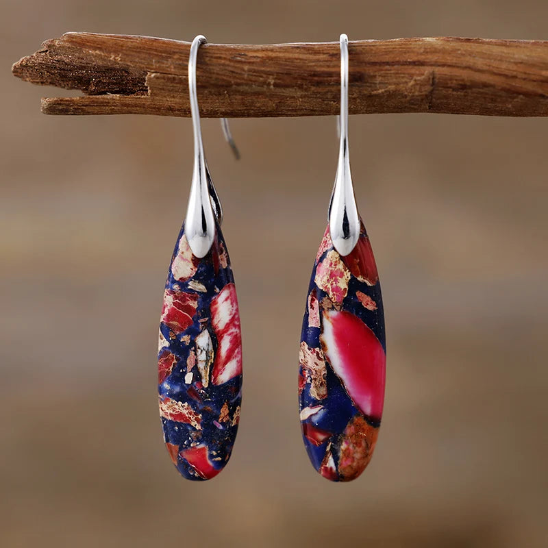 Boho Teardrop Coloured Stone Earrings