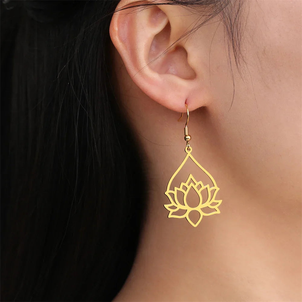 Lotus Drop Earrings - Spiritual Balance Energy
