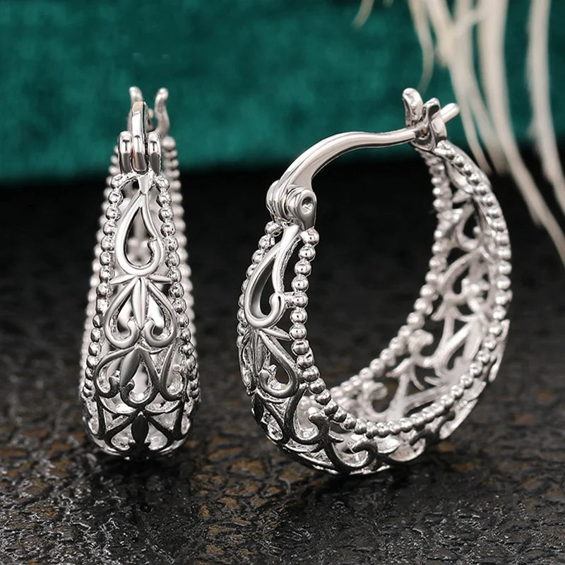 Silver Hollow Out Hoop Earrings