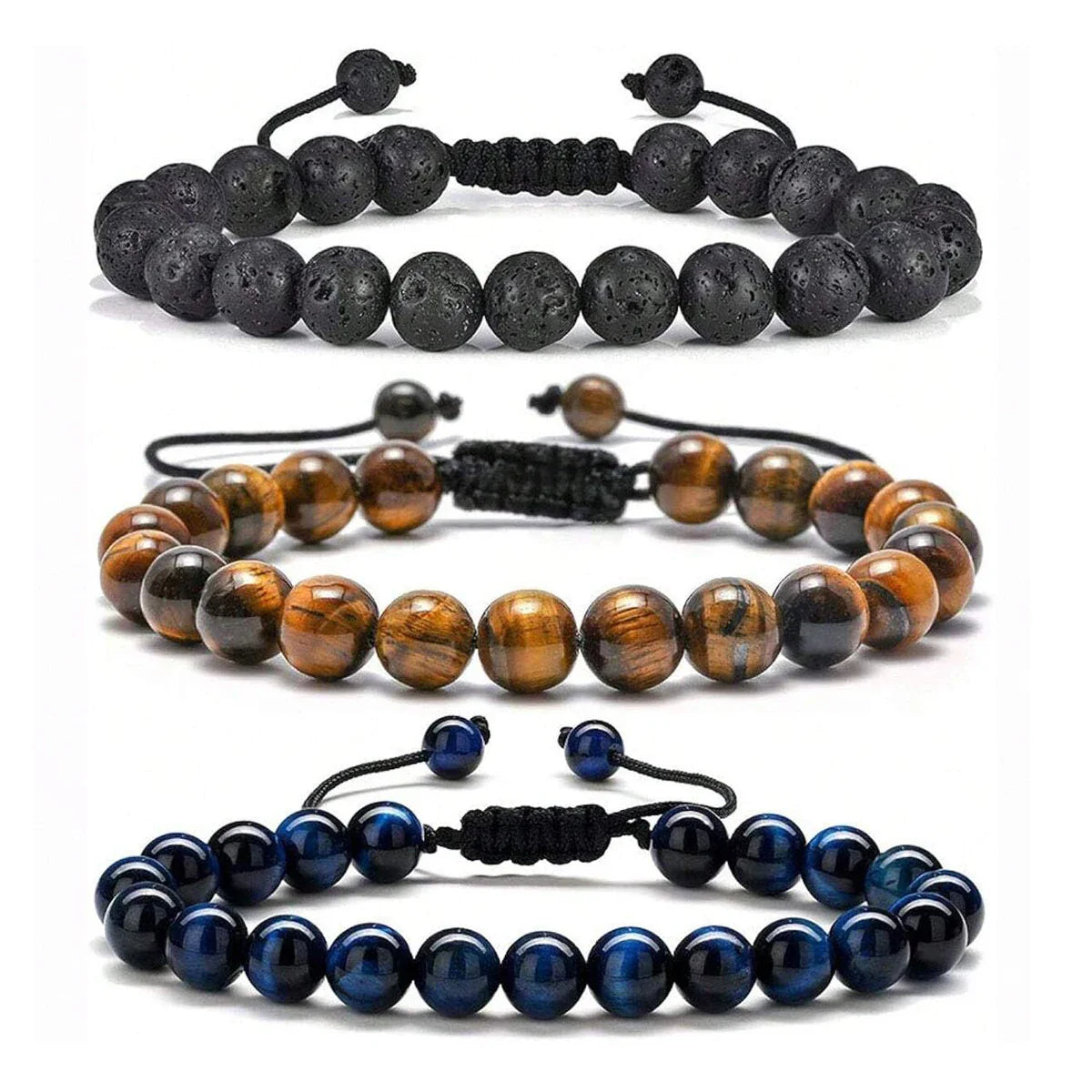 Natural Tiger Eye Lava Bracelet Mens Protection