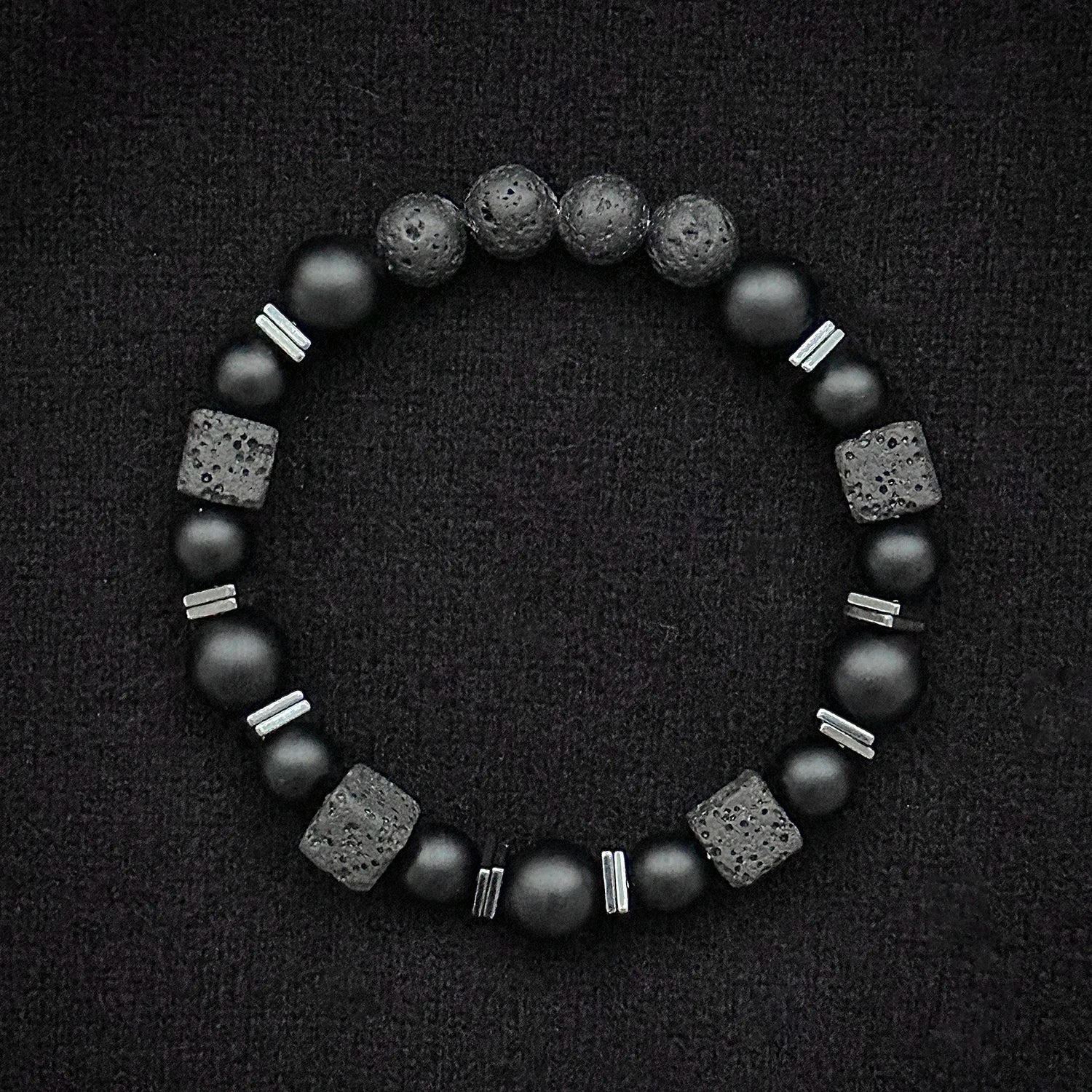 Natural Matte Black Onyx and Lava Bead Bracelet for Men