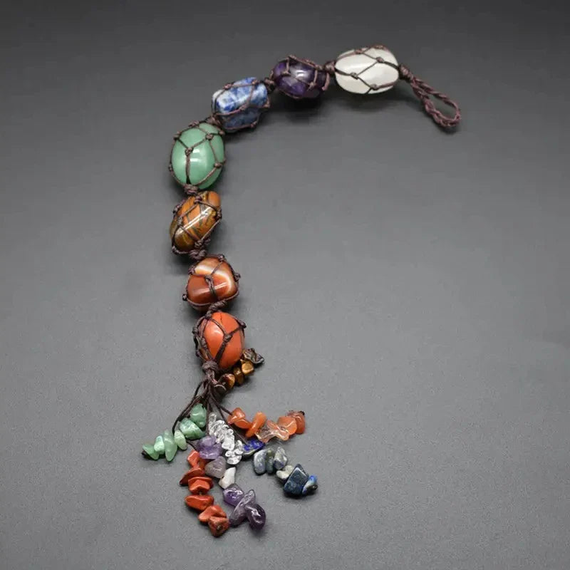 7 Chakras Natural Stone Hanging Ornament – Handcrafted Energy Balancer for Car & Home