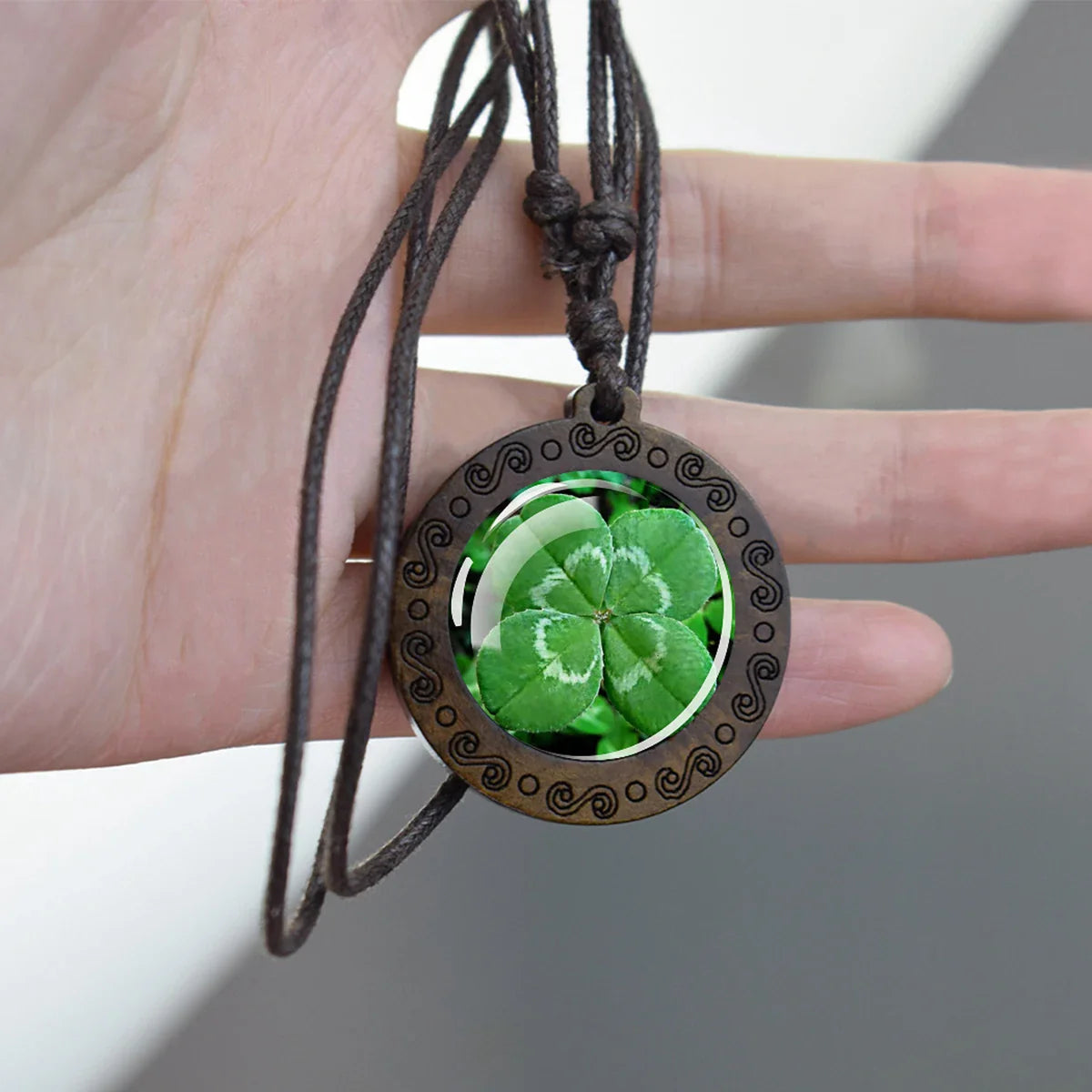 Four Leaf Clover Wooden Pendant For Luck Energy
