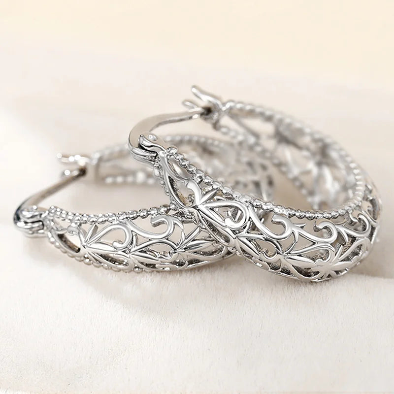 Silver Hollow Out Hoop Earrings