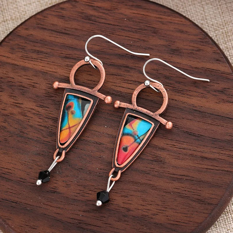 Retro geometric pattern earrings