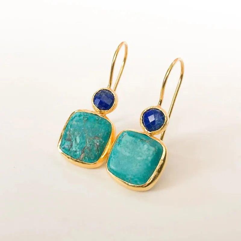 Fashionable Square Inlaid Turquoise Earrings