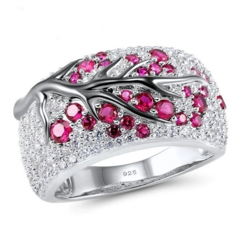 Cubic Zirconia Love And Harmony Handmade Plum Blossom Ring