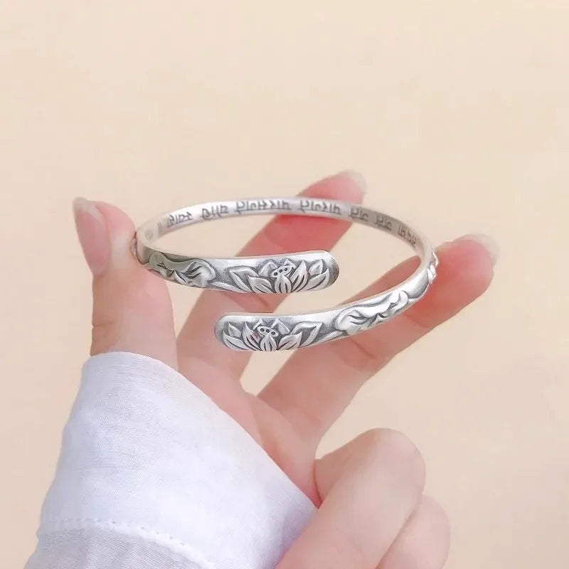 Amethyst Lotus Cuff Bracelet Handmade Protection Balance