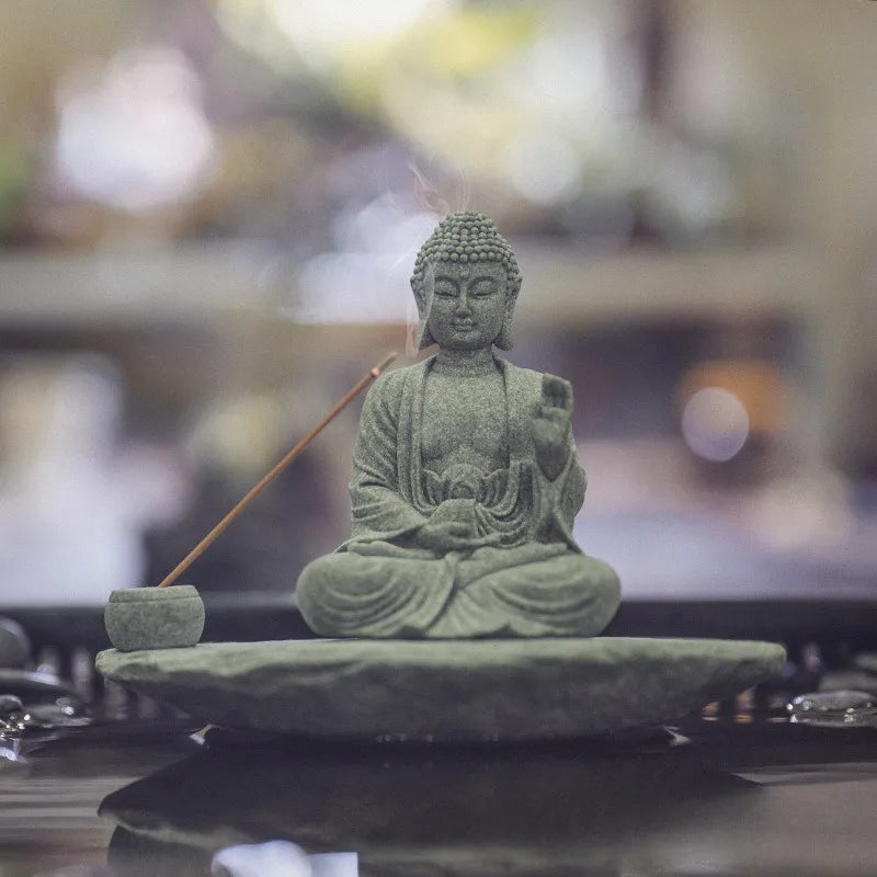 Meditating Buddha Statue Zen Decor Incense Holder Home Desk