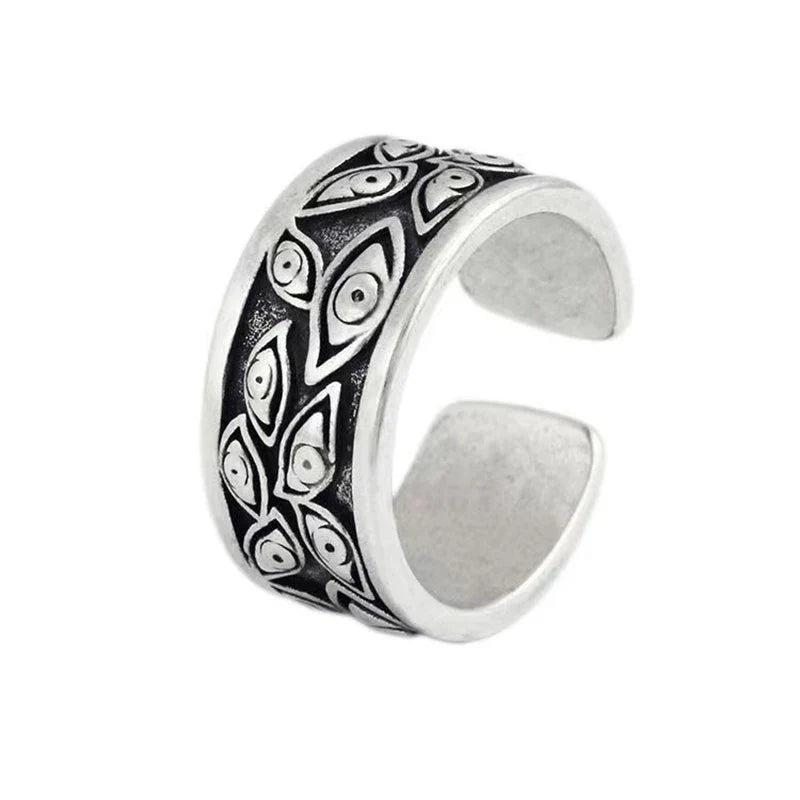 Retro Eyes Adjustable Ring Silver