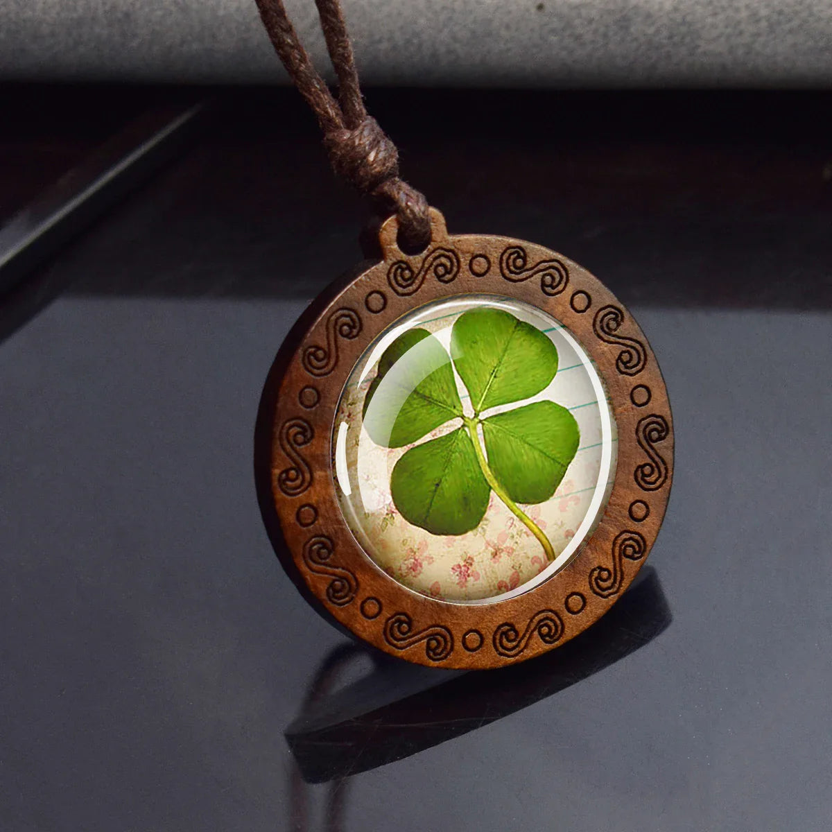 Four Leaf Clover Wooden Pendant For Luck Energy