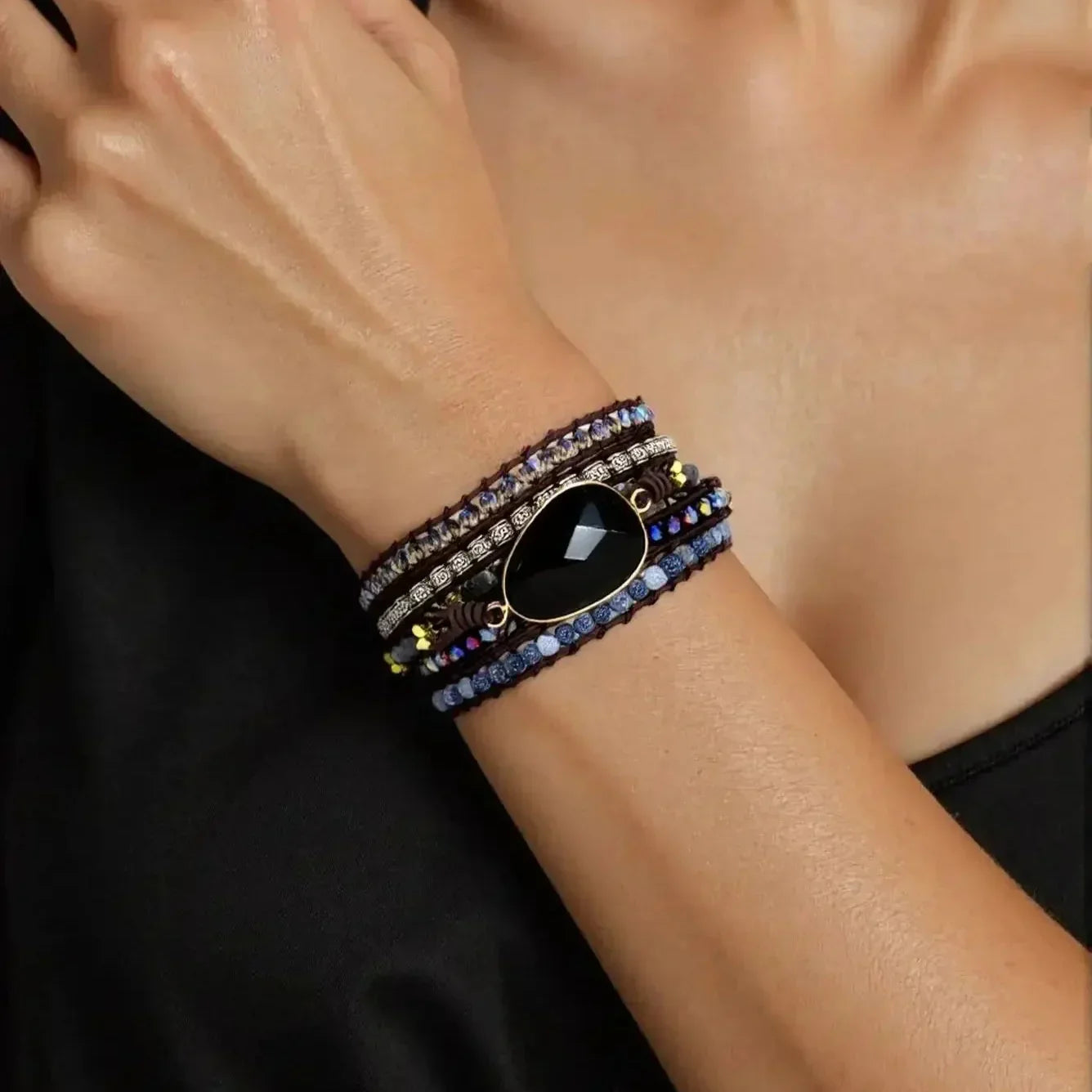Natural Black Onyx Beaded Wrap Bracelet™