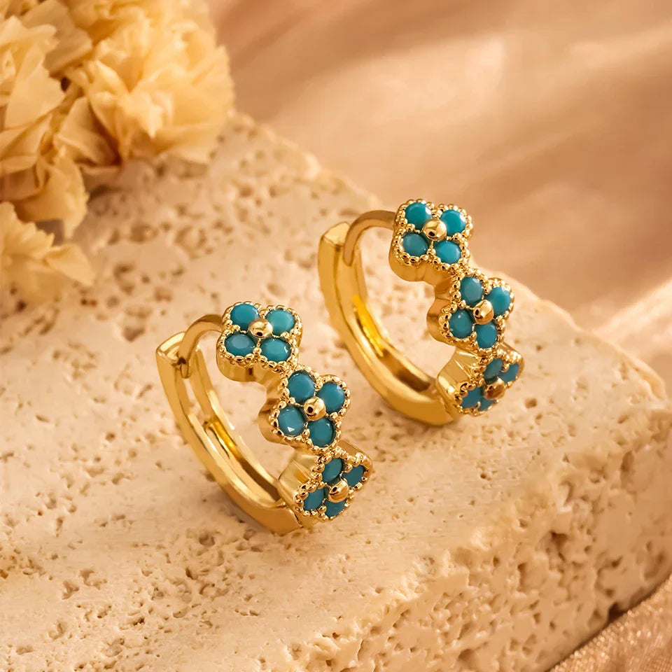 Chic Turquoise Blue Flower Hoop Earrings