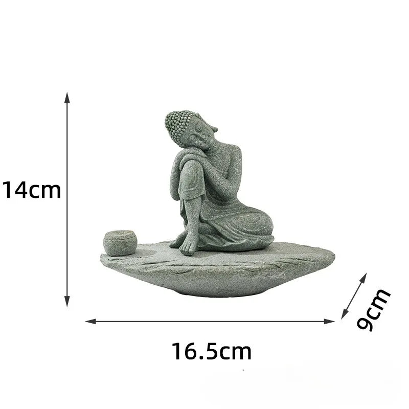 Meditating Buddha Statue Zen Decor Incense Holder Home Desk
