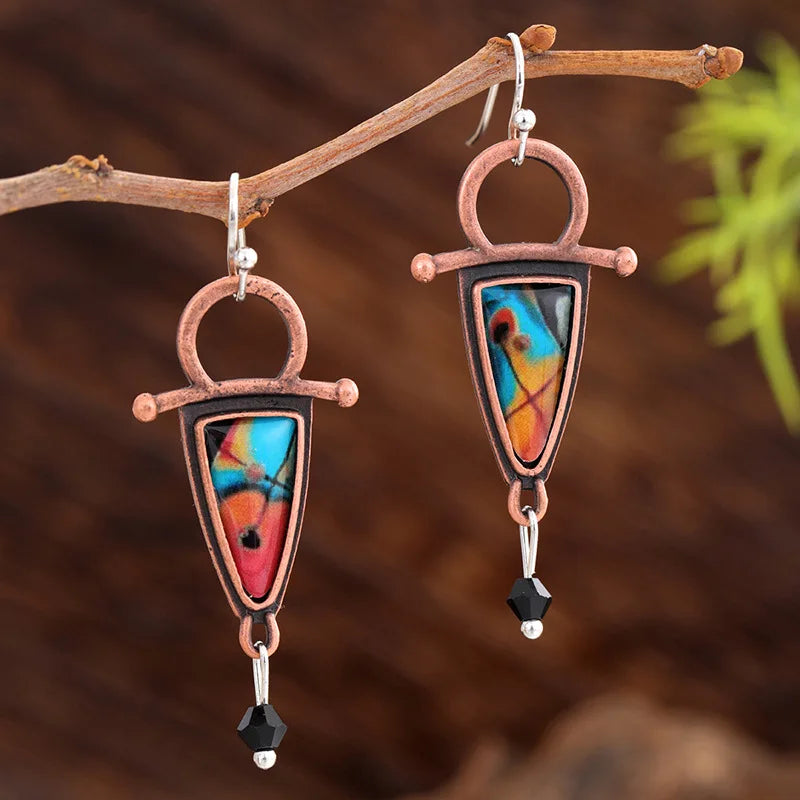Retro geometric pattern earrings