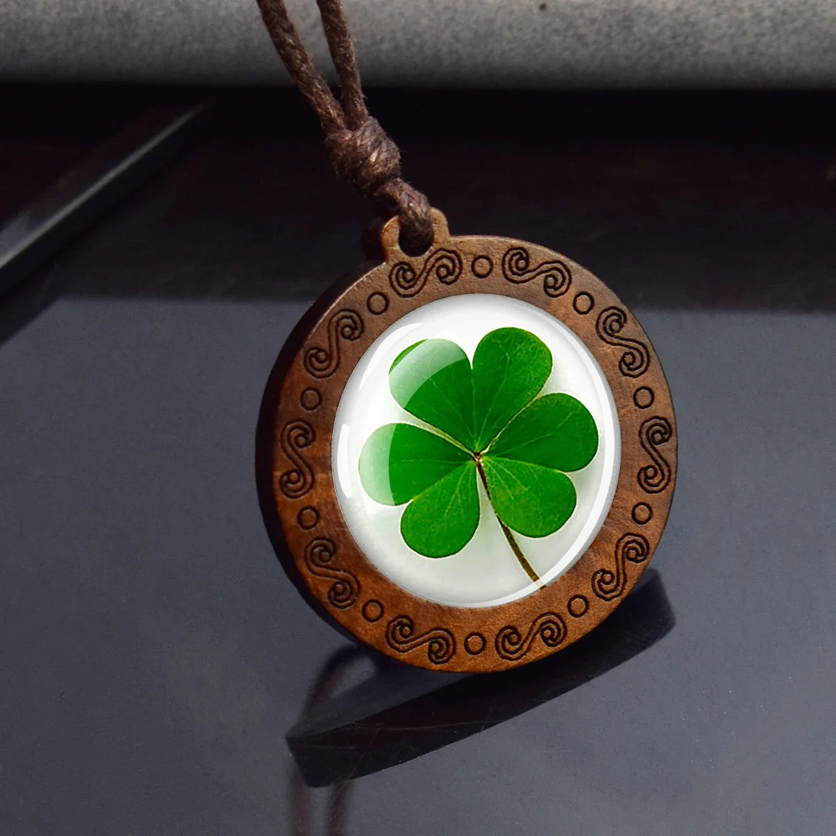 Four Leaf Clover Wooden Pendant For Luck Energy