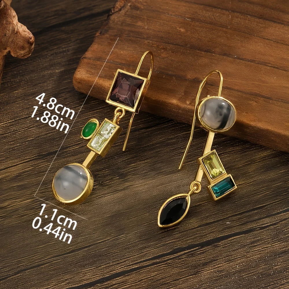 Vintage Stone-Inlaid Earrings