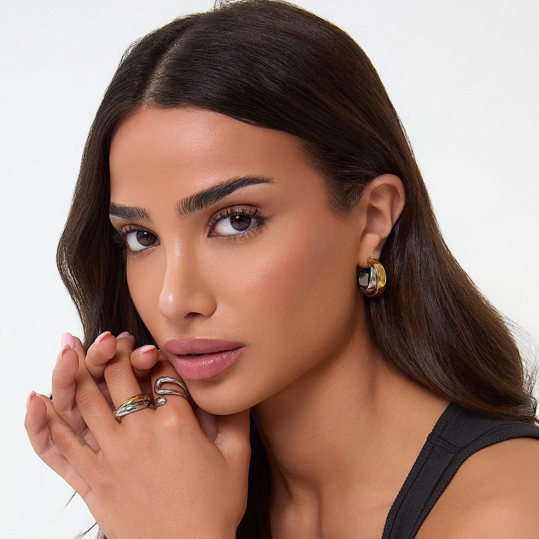 TWO TONE HOOP EARRINGS